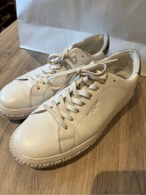 Michael Kors Cream-White Leather Lace-Up Sneakers with Silver Heel